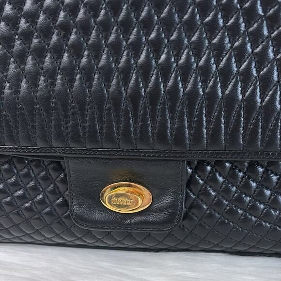 BALLY Quilted Chain Shoulder Bag Leather Black Gold Authentic - Picture 11 of 16
